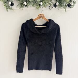 Sunday Edition Black Fuzzy Cowlneck Long Sleeve Sweater Size M 124876